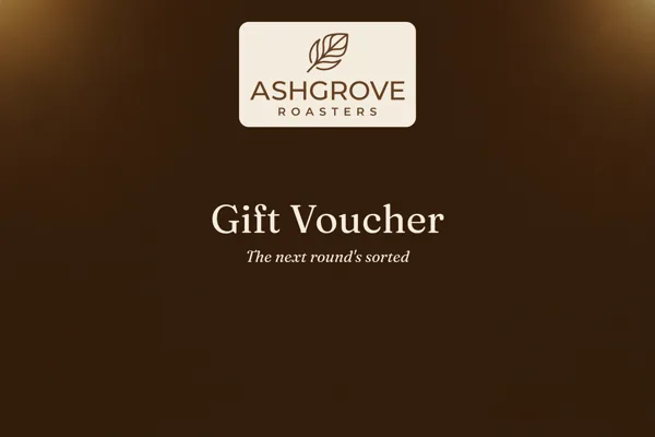 A gift voucher design for Ashgrove Roasters, a coffee roastery — made with the eVoucher.gift designer
